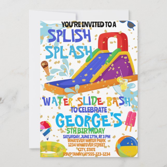 Water Park Kids Birthday Custom Invitation (Front)