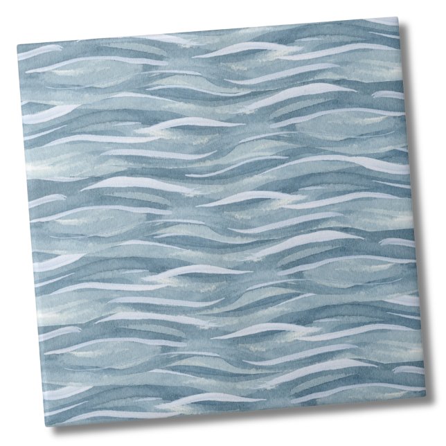 Water Pattern Blue Tile (Stylish Water Waves Pattern Blue Ceramic Tile)