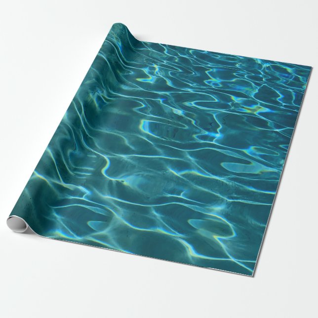water pattern lake ocean teal blue waves wrapping paper (Unrolled)