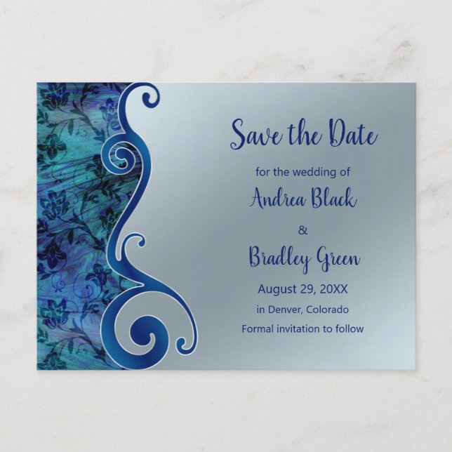 Water & Paua Shell Inspired Save the Date Postcard (Front)