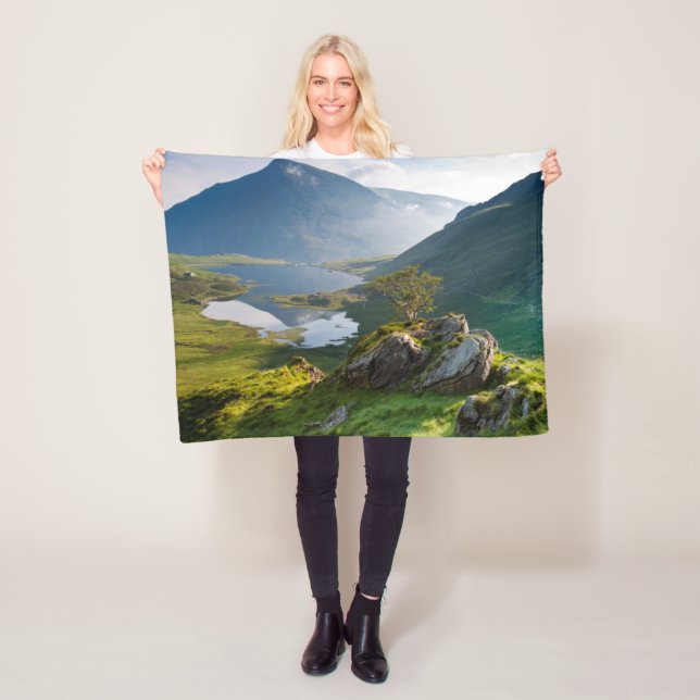 Water | Pen yr Ole Wen Lake Idwal Snowdonia Park Fleece Blanket (In Situ)