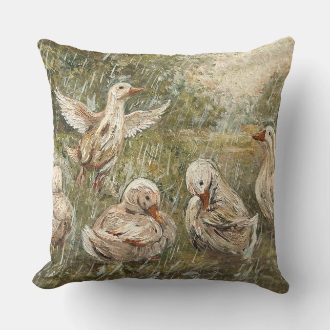 Water Play Whimsical Farmhouse Duck Family Pond Cushion (Front)
