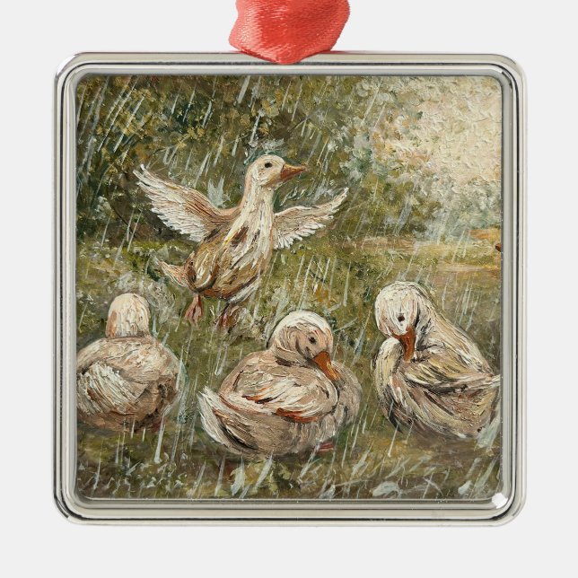 Water Play Whimsical Farmhouse Duck Family Pond Metal Tree Decoration (Front)