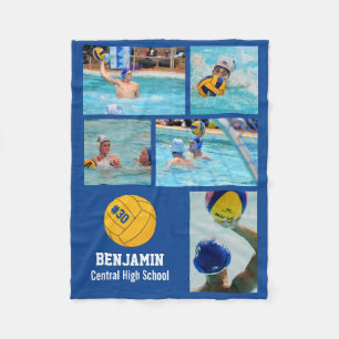 Water Polo 5 Photo Collage Name # Team Custom Fleece Blanket