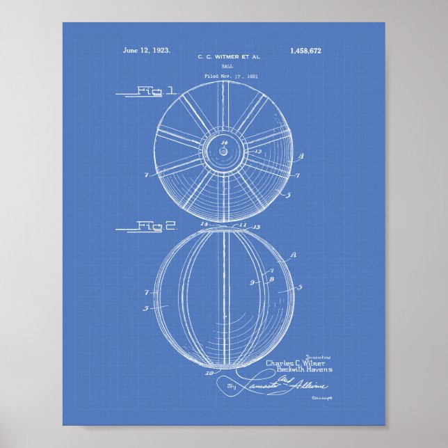 Water Polo Ball 1923 Patent Art Blueprint Poster (Front)