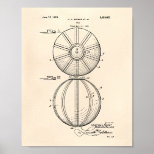 Water Polo Ball 1923 Patent Art Old Peper Poster