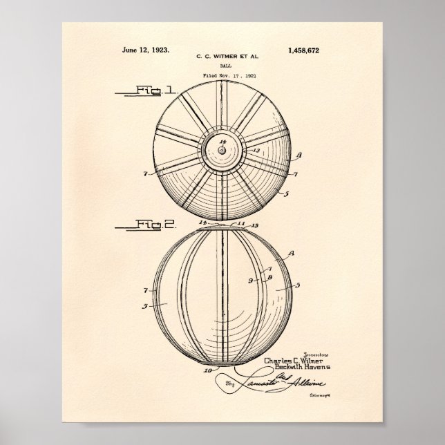 Water Polo Ball 1923 Patent Art Old Peper Poster (Front)