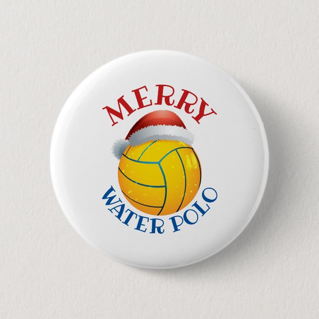 Water Polo Christmas Ball with Santa Hat 6 Cm Round Badge (Front)
