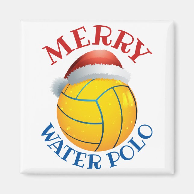 Water Polo Christmas Ball with Santa Hat Magnet (Front)
