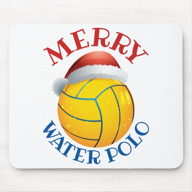 Water Polo Christmas Ball with Santa Hat Mouse Mat (Front)