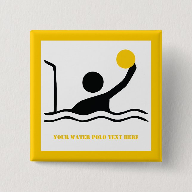 Water polo player black silhouette custom 15 cm square badge (Front)
