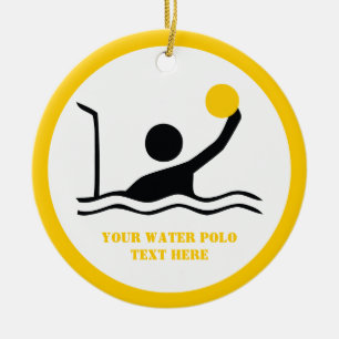 Water polo player black silhouette custom ceramic tree decoration