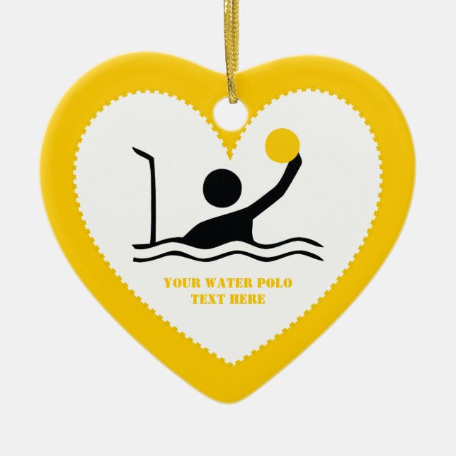 Water polo player black silhouette custom ceramic tree decoration (Front)