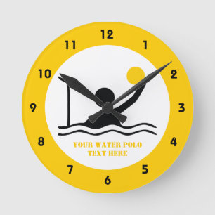 Water polo player black silhouette custom round clock