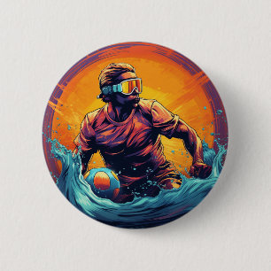 Water Polo Player Colourful Waterpolo 6 Cm Round Badge