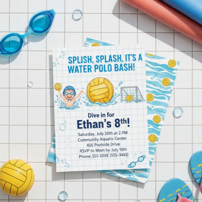 Water Polo Pool Party Boy Birthday Invitation (Creator Uploaded)