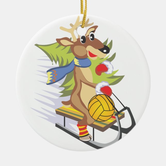 Water Polo Reindeer with ball ornament (Front)