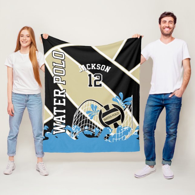 Water Polo 🤽‍♀️ Sport in Gold, Black and White Fl Fleece Blanket (In Situ)
