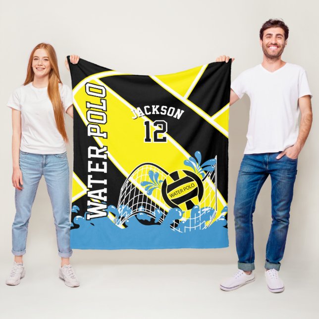 Water Polo 🤽🏼‍♀ Sport in Yellow, Black and White Fleece Blanket (In Situ)