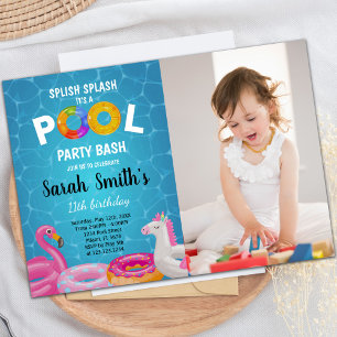 Water Pool Birthday Invitations with photo