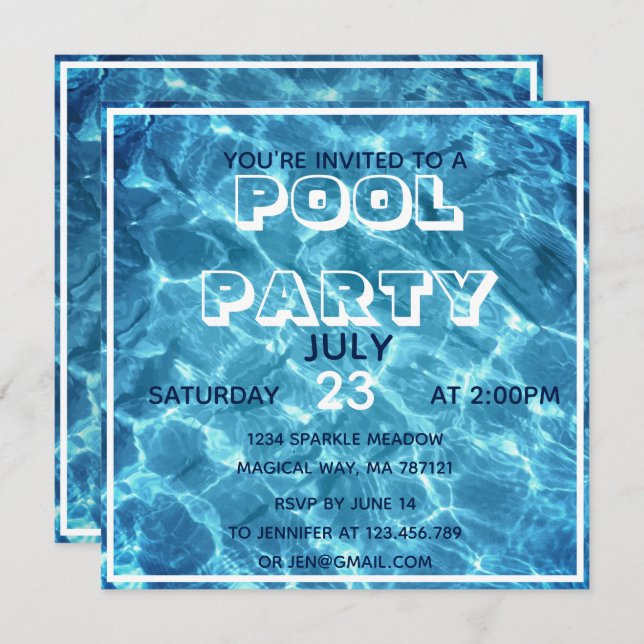 Water Pool Party Invitation (Front/Back)