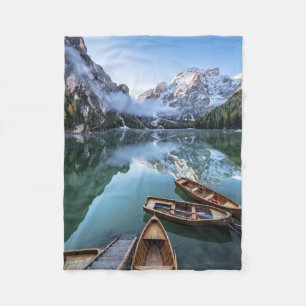 Water Pragser Wildsee Dolomites Italy Fleece Blanket