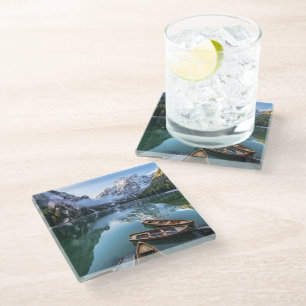 Water Pragser Wildsee Dolomites Italy Glass Coaster