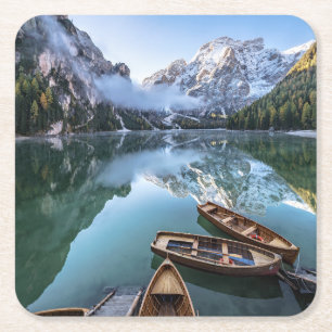 Water Pragser Wildsee Dolomites Italy Square Paper Coaster
