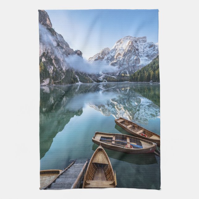 Water | Pragser Wildsee Dolomites Italy Tea Towel (Vertical)