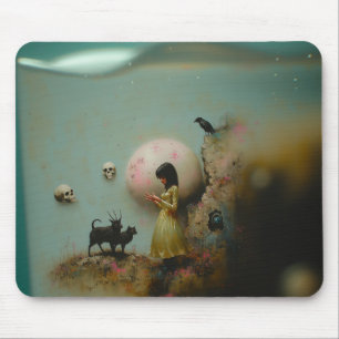 Water Priestess Raven Occult Dark Witchy AI Art Mouse Mat