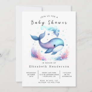 Water Printable Whale Baby Shower Invitation