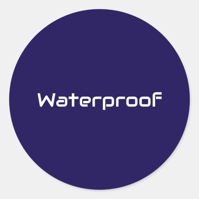 Water Proof  Blue White Splash Free Package Text Classic Round Sticker (Front)