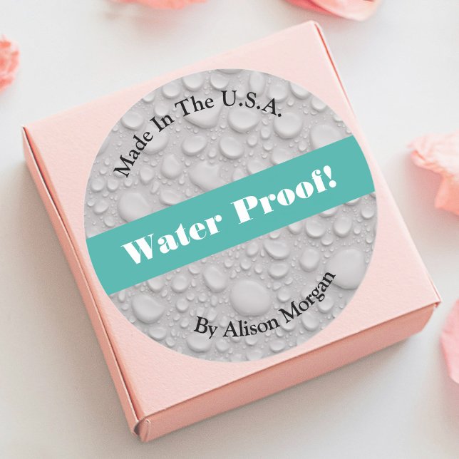 Water Proof, DIY 3 Text Lines & Photo, Teal Classic Round Sticker (Creator Uploaded)