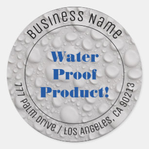 Water Proof Product DIY Bold Blue Text Water Drops Classic Round Sticker