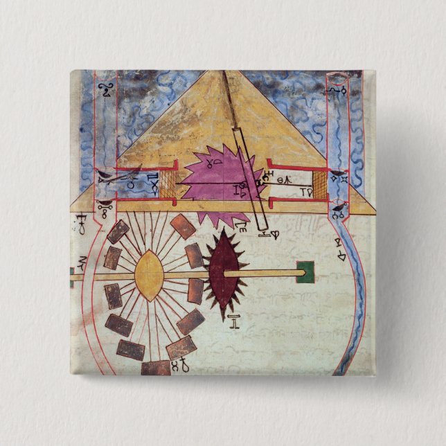 Water Pump, from 'Book of Knowledge of Ingenious 15 Cm Square Badge (Front)