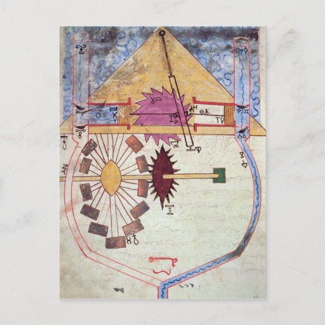 Water Pump, from 'Book of Knowledge of Ingenious Postcard (Front)