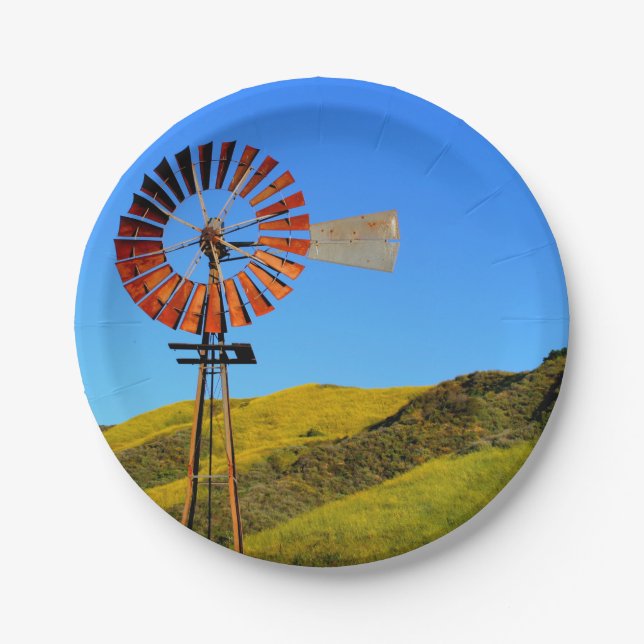 Water Pumping Windmill Paper Plate (Front)