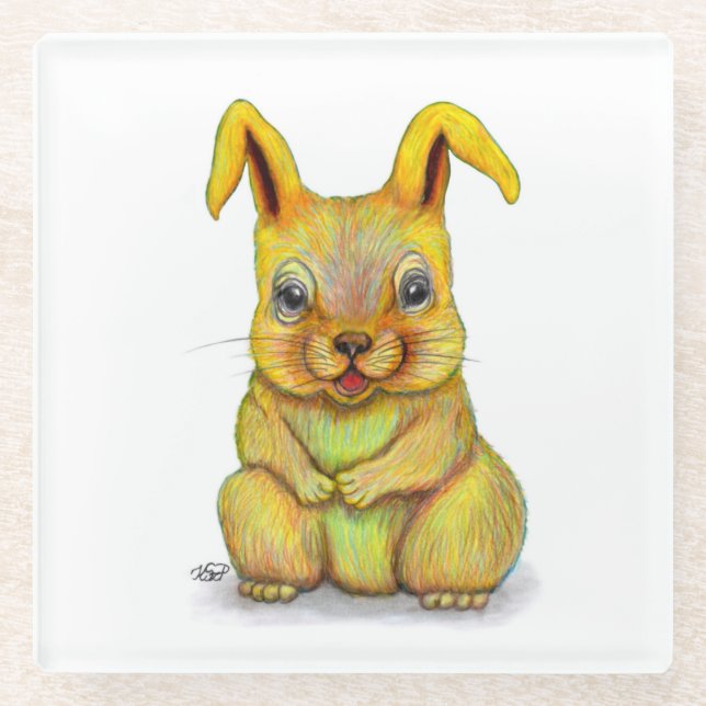 Water Rabbit Glass Coaster (Front)