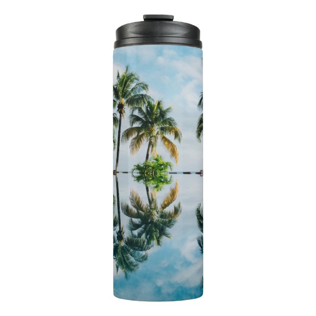 WATER REFLECTION OF COCONUT PALM TREES THERMAL TUMBLER (Front)