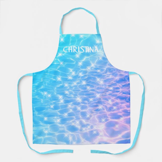 Water ripples Blue rippling water chic custom name Apron (Front)