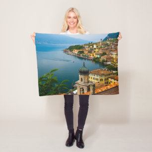 Water   San Benedetto Church Lake Garda, Italy Fleece Blanket