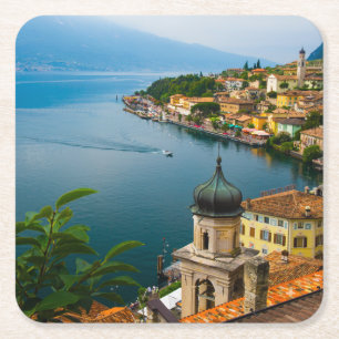 Water   San Benedetto Church Lake Garda, Italy Square Paper Coaster