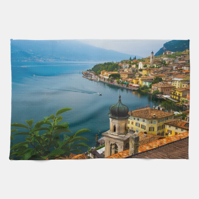 Water | San Benedetto Church Lake Garda, Italy Tea Towel (Horizontal)