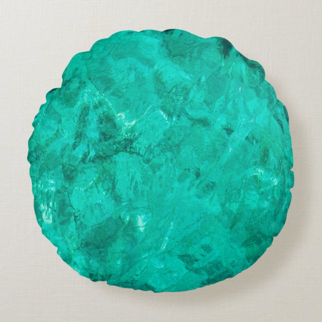 Water sea blue wave turquoise liquid background round cushion (Front)