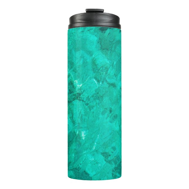 Water sea blue wave turquoise liquid background thermal tumbler (Front)