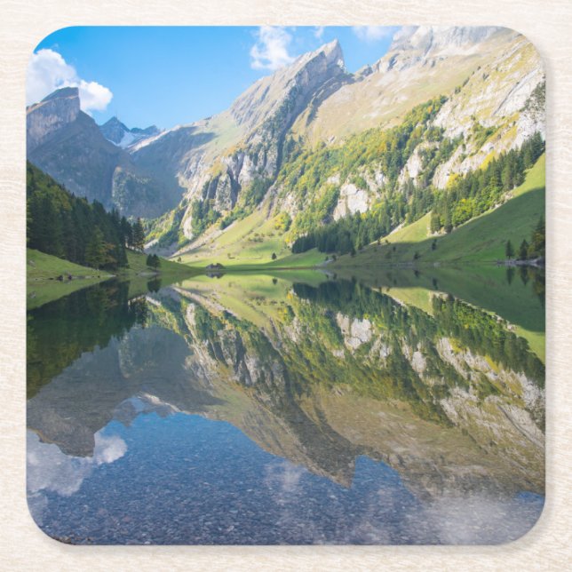 Water | Seealpsee Lake  Swiss Alps Switzerland Square Paper Coaster (Front)