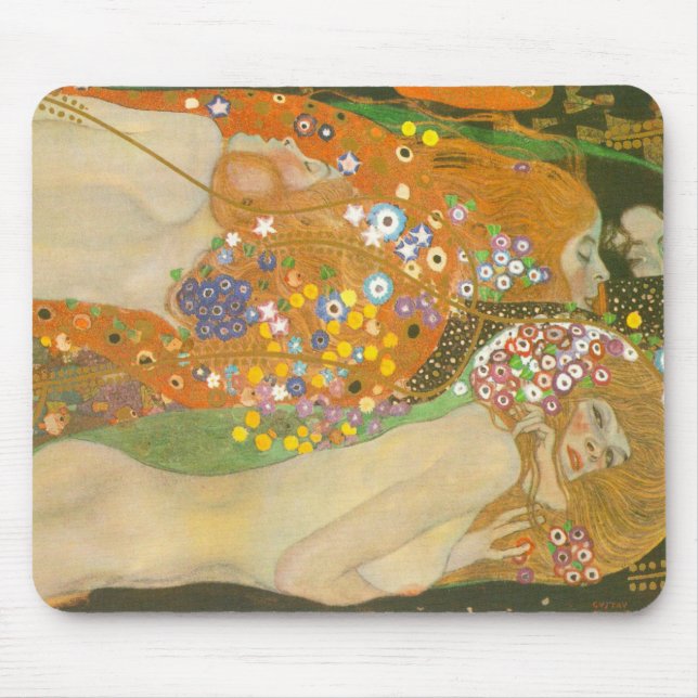 Water Serpents II by Gustav Klimt, Art Nouveau Mouse Mat (Front)