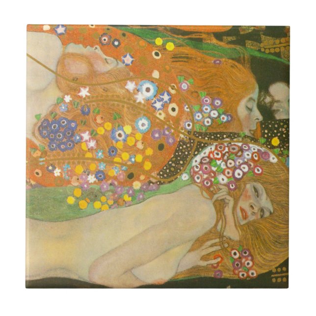 Water Serpents II by Gustav Klimt, Art Nouveau Tile (Front)