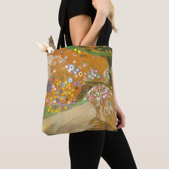 Water Serpents II by Gustav Klimt, Art Nouveau Tote Bag (Close Up)
