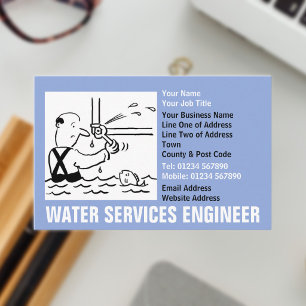 Water Services Engineer Cartoon Business Card